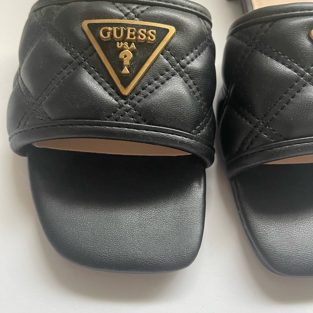 New in box- Guess Black Quilted Mules with Gold Accent - Picture 2 of 9